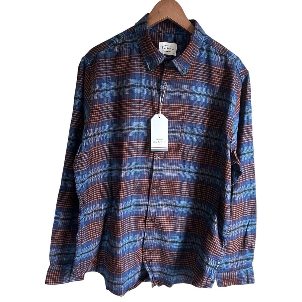 Ben Sherman Carnaby Fit Plaid Shirt Mens L Button Down Cotton Long Sleeve NWT